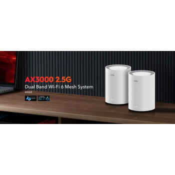 DOMOWY SYSTEM WI-FI MESH M3000(2-PACK) V2.0 Wi-Fi 6 2.4 GHz, 5 GHz, 574 Mb/s + 2402 Mb/s CUDY